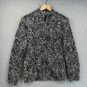 Adressing Jacket Womens Medium Black White Zebra Print Sequins Crinkle Embellish